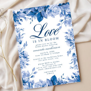 Liebe steht in voller Blüte Blaue Chinoiserie Blum Einladung