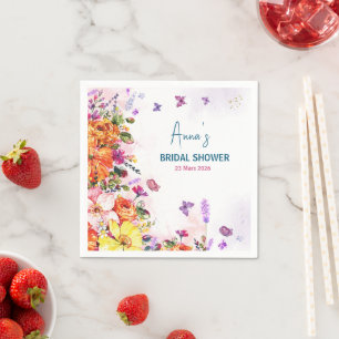 Liebe steht in voller Blüte bunte Wildblumen Braut Serviette