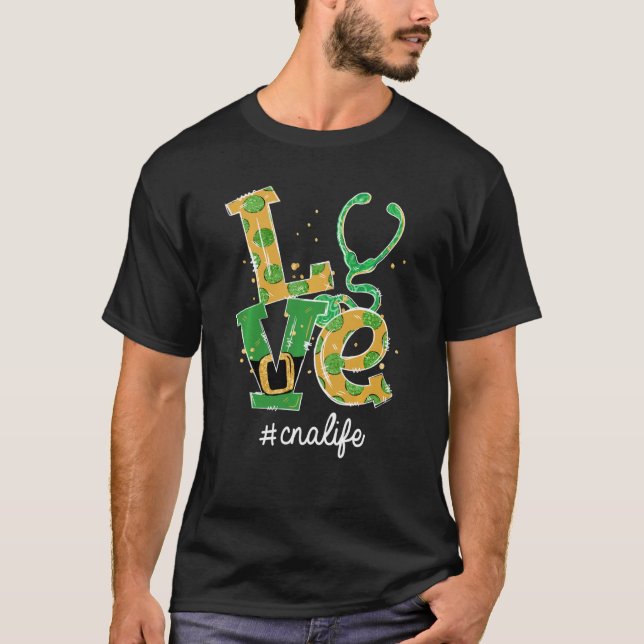 Liebe Stethoscope Cna Life Funny St Patrick's Day T-Shirt (Vorderseite)