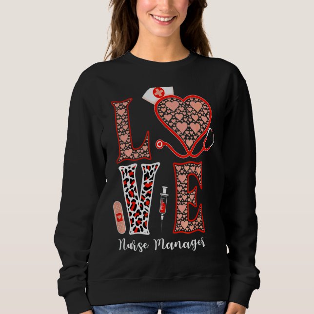 Liebe Stethoscope Herz Leopard Krankenpfleger Mana Sweatshirt (Vorderseite)