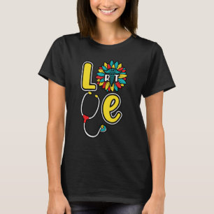 Liebe Stethoscope Sonnenblumen Atemtherapie T-Shirt