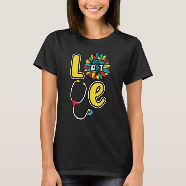 Liebe Stethoscope Sonnenblumen Atemtherapie T-Shirt (Vorderseite)