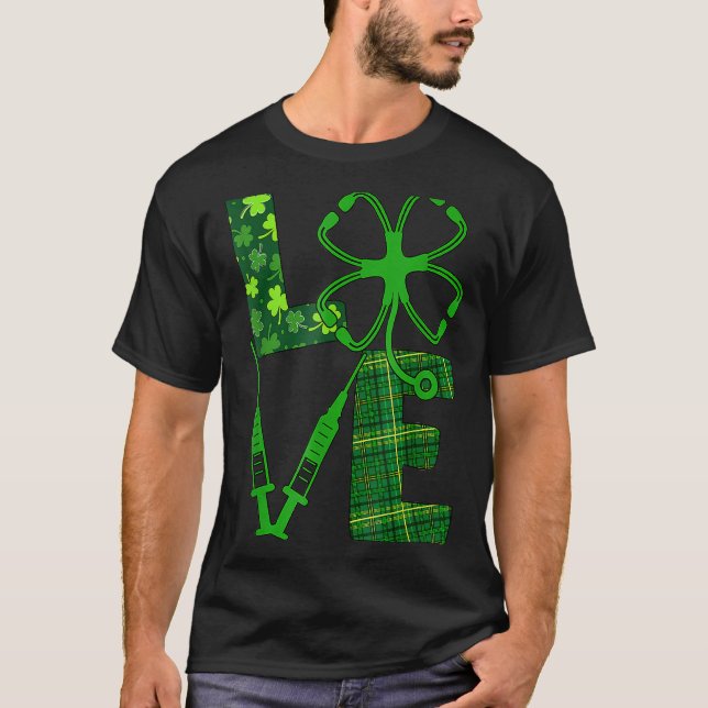 Liebe Stethoscope Spritze St Patrick S Day Nurse D T-Shirt (Vorderseite)