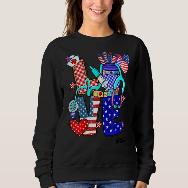 Liebe Stethoskop Fireworks Usa Flag 4. Sweatshirt (Vorderseite)
