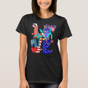 Liebe Stethoskop Fireworks Usa Flag 4. T-Shirt