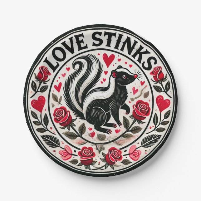 Liebe stinkt Skunks Valentinstag Pappteller (Vorderseite)