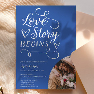 Liebe Story Blue White Foto Brautparty Einladung