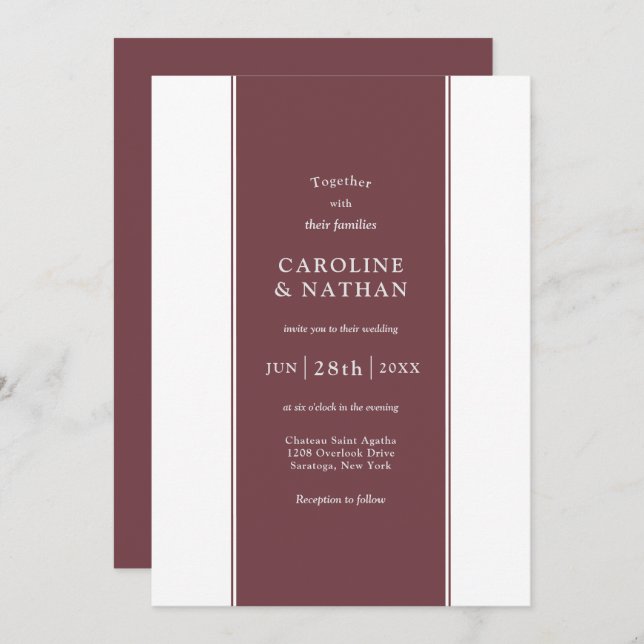 Liebe Story Elegantes Farbband in Marsala Burgund Einladung (Vorne/Hinten)