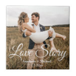 Liebe-Story, Hochzeitstag Foto stilvoll Fliese<br><div class="desc">Liebe,  klassische weiße Kalligraphie,  Keramik für Hochzeiten Foto</div>
