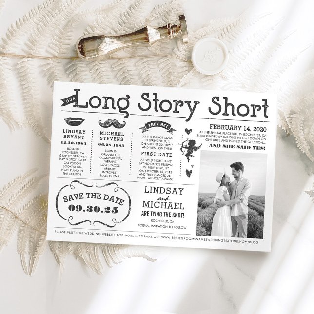 Liebe Story Timeline Fun Save the Date Foto Einladung (Long Story Short Infographic Fun Save The Date Photo Card)