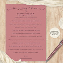 Liebe Story Trivia Brautparty Pink Game Card