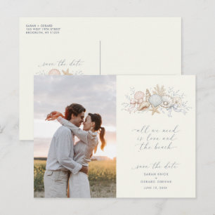 Liebe & Strand Hochzeitsfoto Save the Date Postkarte
