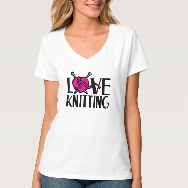 Liebe strickt rosa schwarzen grafischen Slogan T - T-Shirt (Vorderseite)