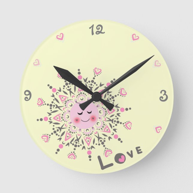 Liebe Sun Yellow Acryl Wall Clock Runde Wanduhr (Vorderseite)