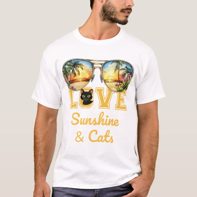 LIEBE Sunshine & Cats | Tropical Black Cat Summer T-Shirt (Vorderseite)