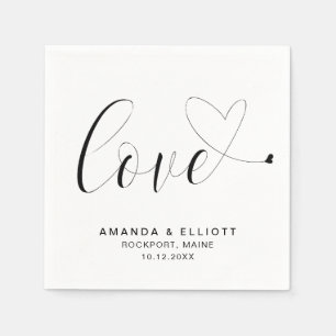 Liebe Süß Herz Schwarz-Weiß-Typografie Hochzeit Serviette