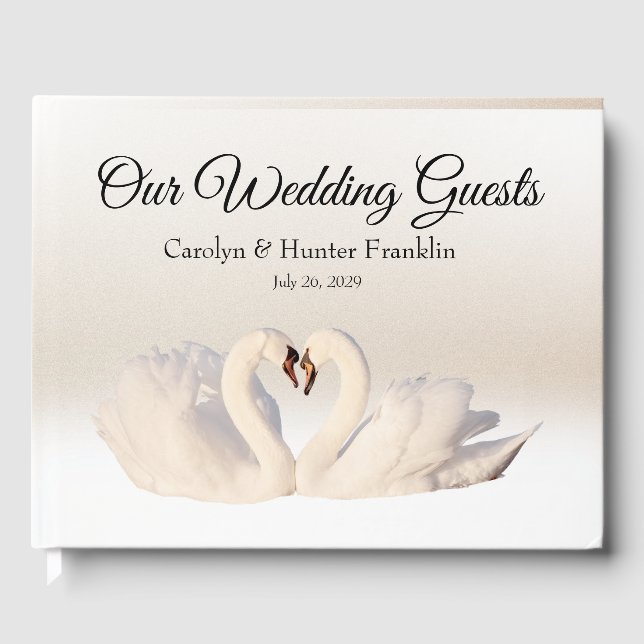 Liebe Swans on White and Cream Wedding Gästebuch (Vorderseite)