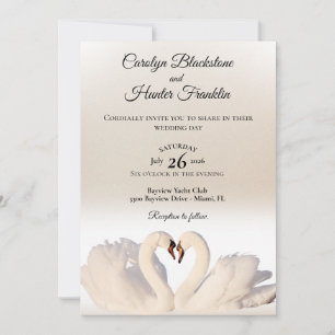 Liebe Swans on White & Cream Wedding Einladung