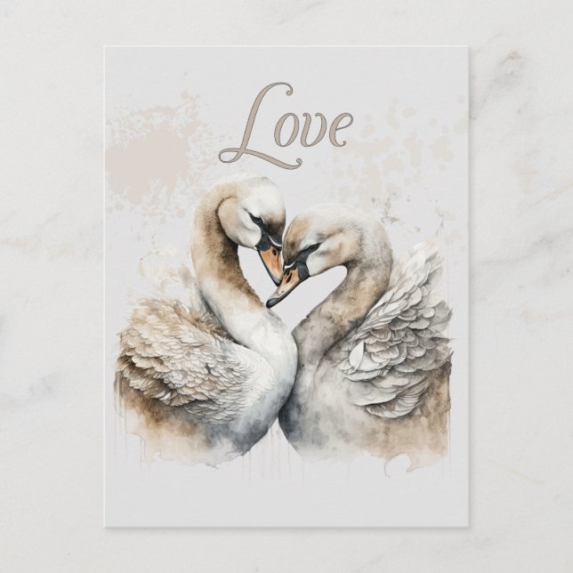 Liebe Swans Romantische Hochzeit Postkarte (Vorderseite)