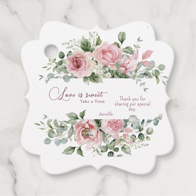 Liebe Sweet Nimm eine Leckerei Peonies Hochzeit Geschenkanhänger (Vorderseite)