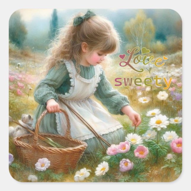 Liebe Sweety Girl Square Stickers (Vorderseite)
