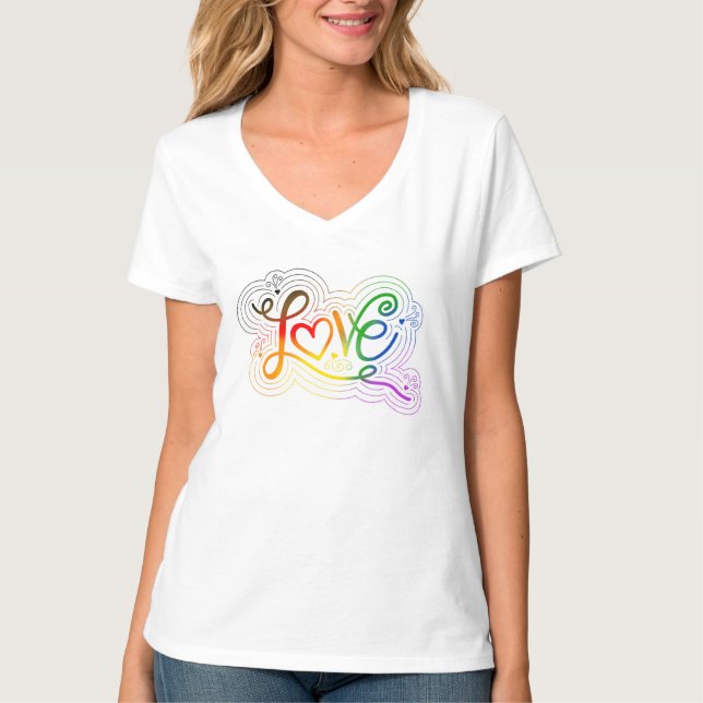 Liebe Swirl Doodle LGBTQ+ POC Flag Buchstaben T-Shirt (Vorderseite)