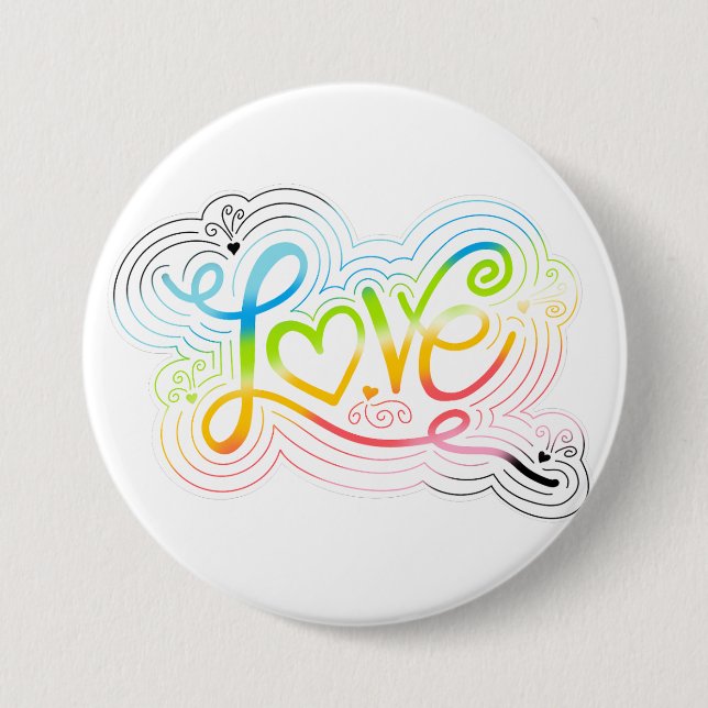 Liebe Swirl Doodle Quee Flag Buchstaben Button (Vorderseite)