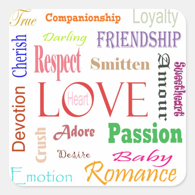 Liebe Synonyme von Shirley Taylor Quadratischer Aufkleber (Vorderseite)