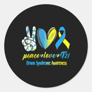 Liebe T21 Blue Yellow Ribbon Down Syndrome Awarene Runder Aufkleber