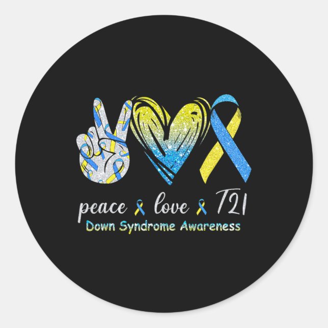 Liebe T21 Down Syndrome Awareness Blue Yellow Ribb Runder Aufkleber (Vorderseite)