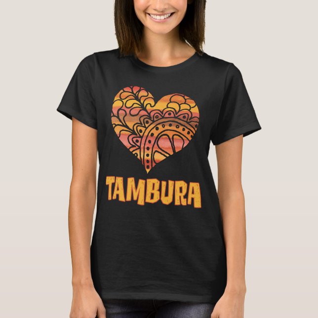 Liebe Tambura Orange Mandala Herz indische Musik T-Shirt (Vorderseite)