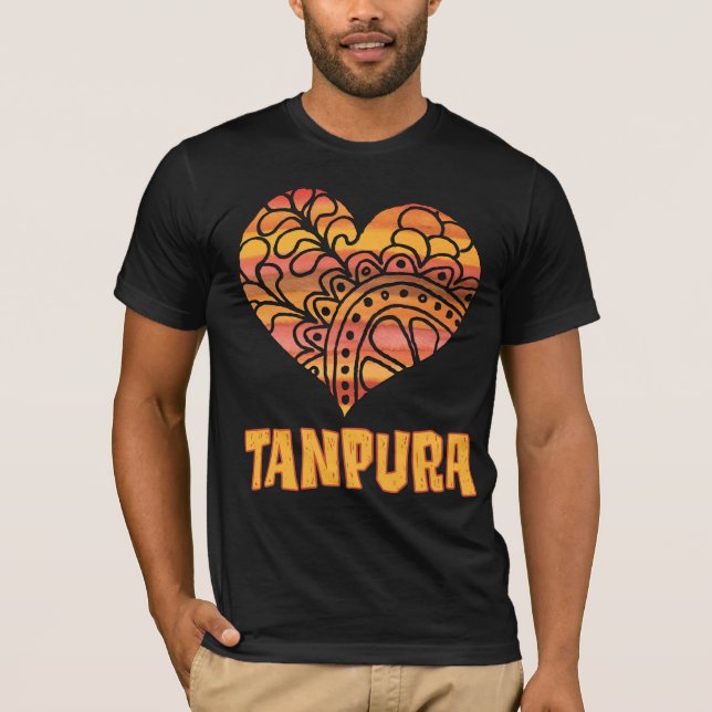 Liebe Tanpura Orange Mandala Herz indische Musik T-Shirt (Vorderseite)