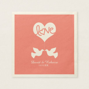 Liebe-Tauben - Korallen-Rosa Serviette