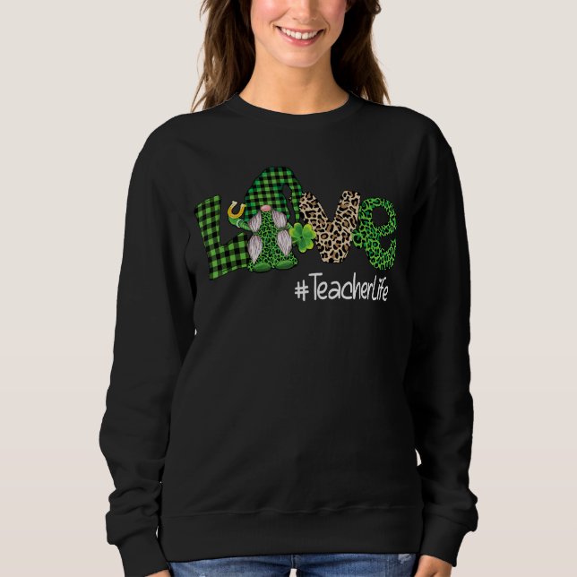Liebe Teacher Life Funny Gnome Leopard Kariert St  Sweatshirt (Vorderseite)