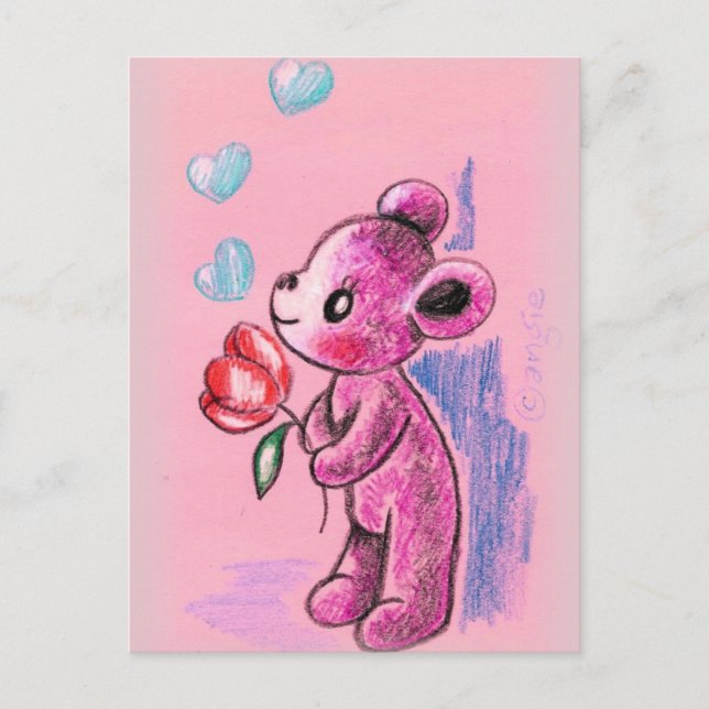 Liebe Teddybär mit Tulip Postkarte (Vorderseite)