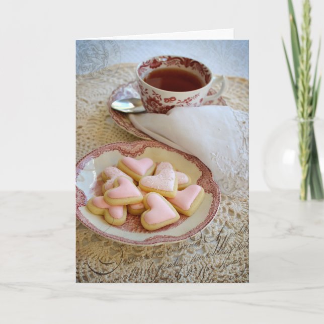 Liebe | Tee- und Herzkekse | Romantische Karte (Vorderseite)