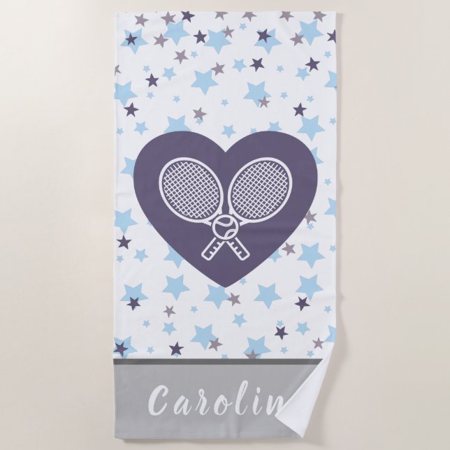 Liebe Tennis Rackets & Ball Farbige Stars Strandtuch (Vorderseite)