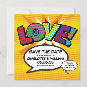 LIEBE Termin merken Lustig Retro Comic Buch Pop Ar Save The Date