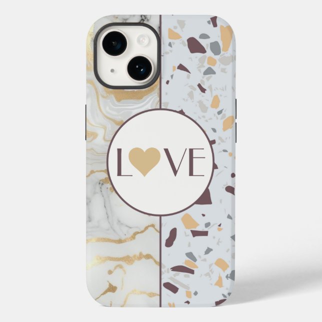 Liebe Terrazzo Marble iPhone Case mit Gold Heart (Rückseite)