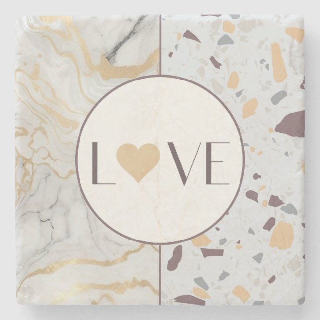 Liebe Terrazzo Marble Stone Untersetzer mit Golden (Vorderseite)