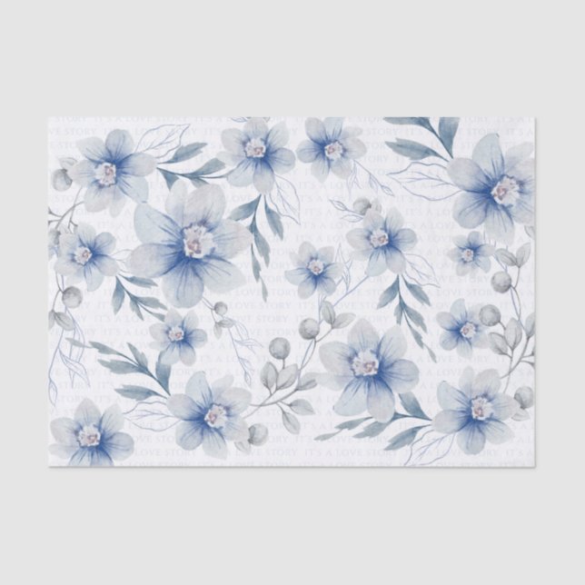 Liebe Text Dusty Blue Wasserfarbe Blume Seidenpapier (Vorderseite)