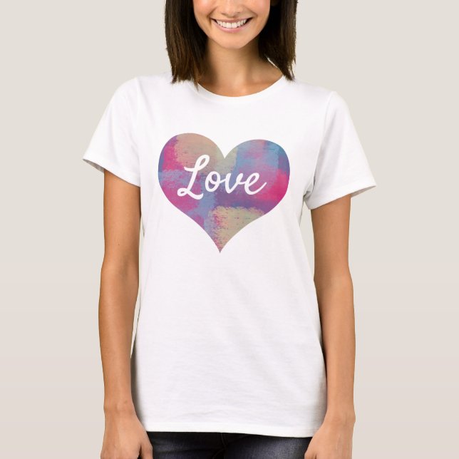Liebe Text Herz Form Pastellmuster Muster Muster T-Shirt (Vorderseite)