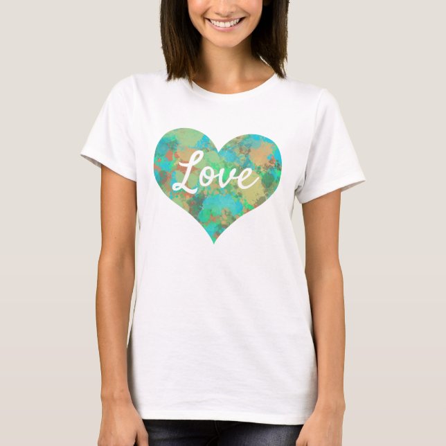 Liebe Text Herzform Grüne Abschnitte T-Shirt (Vorderseite)