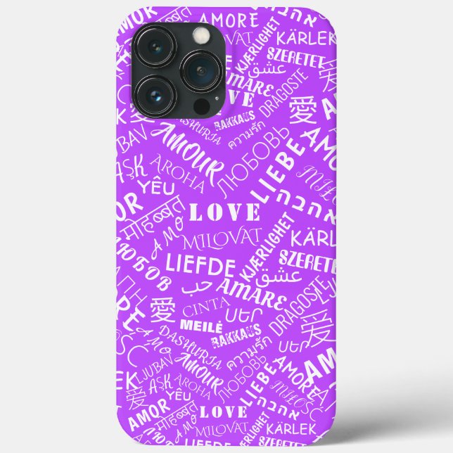 Liebe Text iPhone Case Multi Language Lila (Rückseite)
