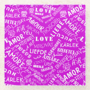 Liebe Text Lila Glass Untersetzer - Farben auswähl