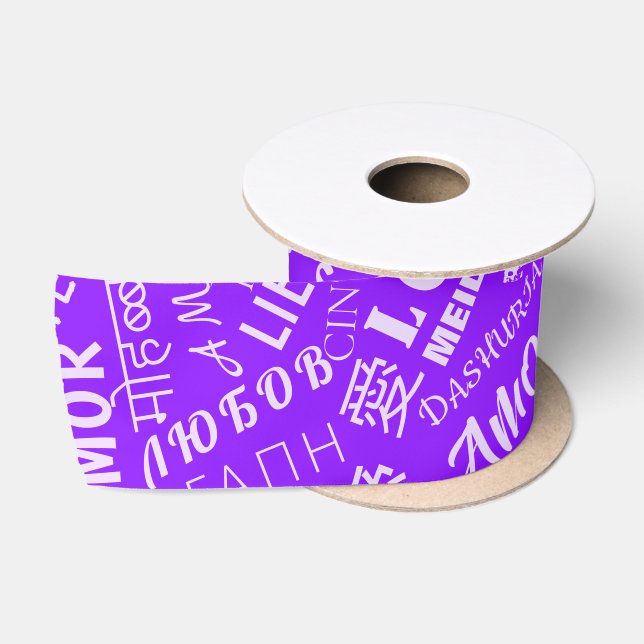 Liebe Text Lila Satin Ribbon Multi Language Satinband (Spule)