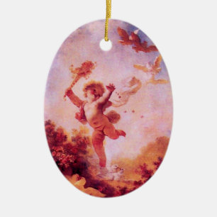LIEBE THE JESTER, KUPID MONOGRAM Red Ruby Heart Keramikornament