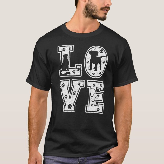 Liebe Tiere Tierärzte Tech Retro Veterinary Techni T-Shirt (Vorderseite)