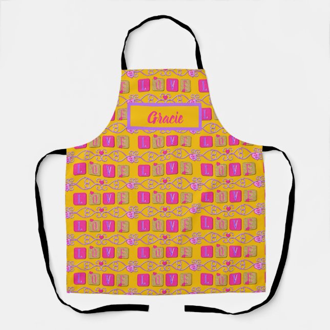 Liebe Tiles-Pink-Lila-YELLOW- Schürze (Vorderseite)