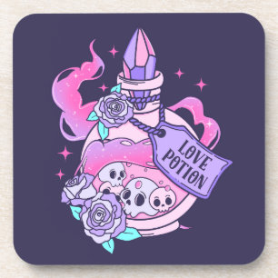 Liebe Tränke Niedlich Rosa Halloween Flasche Getränkeuntersetzer